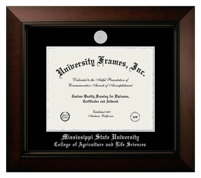 Mississippi State University College of Agriculture and Life Sciences Diploma Frame in Legacy Black Cherry with Black & Silver Mats for document: 8 1/2"h x 11"w  