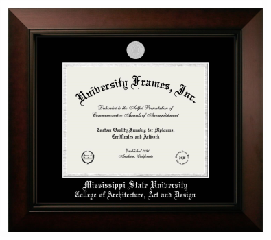 Mississippi State University College of Architecture Art and Design Diploma Frame in Legacy Black Cherry with Black & Silver Mats for document: 8 1/2"h x 11"w  