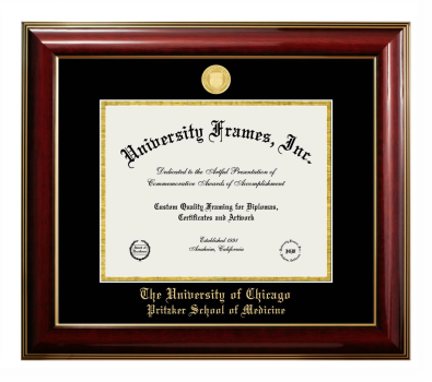 University of Chicago Pritzker School of Medicine Diploma Frame in Classic Mahogany with Gold Trim with Black & Gold Mats for document: 8 1/2"h x 11"w  