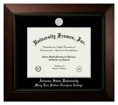 Arizona State University Mary Lou Fulton Teachers College Diploma Frame in Legacy Black Cherry with Black & Silver Mats for document: 8 1/2"h x 11"w  