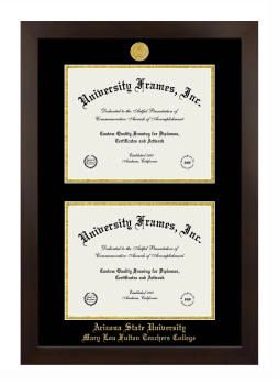Arizona State University Mary Lou Fulton Teachers College Double Diploma Frame in Manhattan Espresso with Black & Gold Mats for document: 8 1/2"h x 11"w  , document: 8 1/2"h x 11"w  