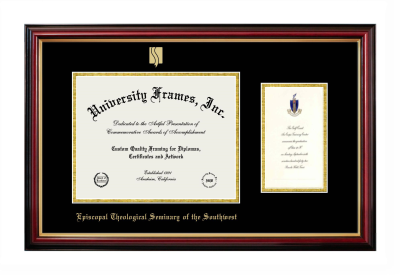 Episcopal Theological Seminary of the Southwest Diploma with Announcement Frame in Petite Mahogany with Gold Trim with Black & Gold Mats for document: 8 1/2"h x 11"w  , diploma: 7"h x 4"w  