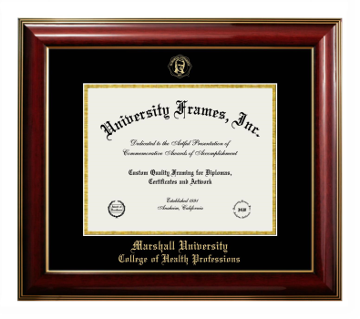 Marshall University College of Health Professions Diploma Frame in Classic Mahogany with Gold Trim with Black & Gold Mats for document: 8 1/2"h x 11"w  