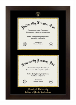 Marshall University College of Health Professions Double Diploma Frame in Manhattan Espresso with Black & Gold Mats for document: 8 1/2"h x 11"w  , document: 8 1/2"h x 11"w  