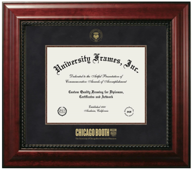 University of Chicago Booth School of Business Diploma Frame in Executive with Mahogany Fillet with Black Suede Mat for document: 8 1/2"h x 11"w  