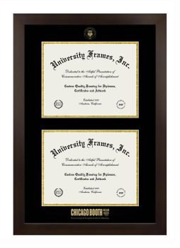 University of Chicago Booth School of Business Double Diploma Frame in Manhattan Espresso with Black & Gold Mats for document: 8 1/2"h x 11"w  , document: 8 1/2"h x 11"w  
