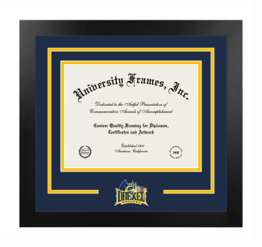 Drexel University Thomas R. Kline School of Law Logo Mat Frame in Manhattan Black with Navy Blue & Amber Mats for document: 8 1/2"h x 11"w  