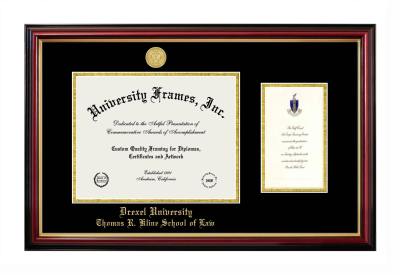 Drexel University Thomas R. Kline School of Law Diploma with Announcement Frame in Petite Mahogany with Gold Trim with Black & Gold Mats for document: 8 1/2"h x 11"w  , diploma: 7"h x 4"w  