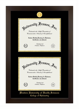 Western University of Health Sciences College of Optometry Double Diploma Frame in Manhattan Espresso with Black & Gold Mats for document: 8 1/2"h x 11"w  , document: 8 1/2"h x 11"w  