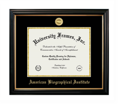 American Biographical Institute Diploma Frame in Petite Black with Gold Trim with Black & Gold Mats for document: 8 1/2"h x 11"w  
