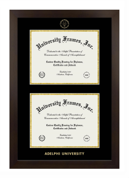 Adelphi University Double Diploma Frame in Manhattan Espresso with Black & Gold Mats for document: 8 1/2"h x 11"w  , document: 8 1/2"h x 11"w  