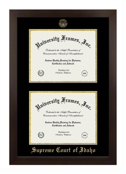Supreme Court of Idaho Double Diploma Frame in Manhattan Espresso with Black & Gold Mats for document: 8 1/2"h x 11"w  , document: 8 1/2"h x 11"w  