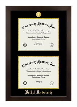Bethel University (Indiana) Double Diploma Frame in Manhattan Espresso with Black & Gold Mats for document: 8 1/2"h x 11"w  , document: 8 1/2"h x 11"w  