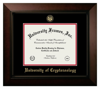 University of Cryptozoology Diploma Frame in Legacy Black Cherry with Black & Red Mats for document: 8 1/2"h x 11"w  