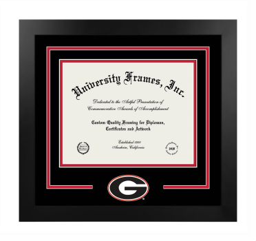 The University of Georgia College of Pharmacy Logo Mat Frame in Manhattan Black with Black & Red Mats for document: 8 1/2"h x 11"w  