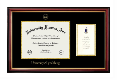 University of Lynchburg Diploma with Announcement Frame in Petite Mahogany with Gold Trim with Black & Gold Mats for document: 8 1/2"h x 11"w  , diploma: 7"h x 4"w  