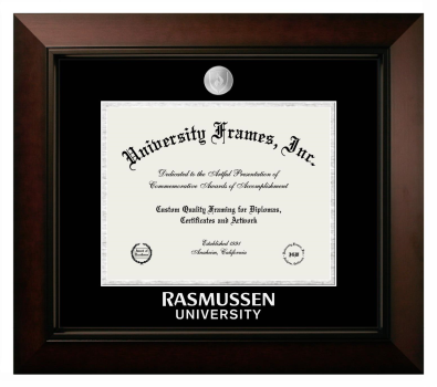 Rasmussen University Diploma Frame in Legacy Black Cherry with Black & Silver Mats for document: 8 1/2"h x 11"w  