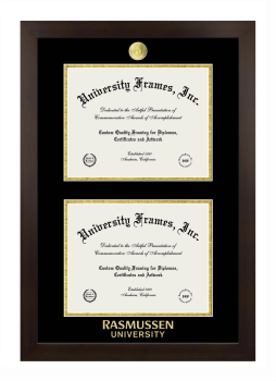 Rasmussen University Double Diploma Frame in Manhattan Espresso with Black & Gold Mats for document: 8 1/2"h x 11"w  , document: 8 1/2"h x 11"w  