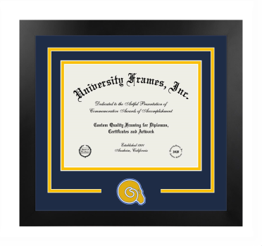 Albany State University (Albany, GA) Logo Mat Frame in Manhattan Black with Navy Blue & Amber Mats for document: 8 1/2"h x 11"w  