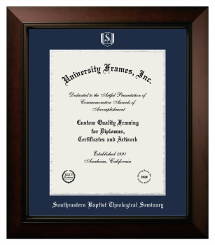 Southeastern Baptist Theological Seminary Diploma Frame in Legacy Black Cherry with Navy Blue & Silver Mats for document: 14"h x 11"w  