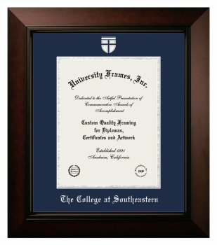The College at Southeastern Diploma Frame in Legacy Black Cherry with Navy Blue & Silver Mats for document: 11"h x 8 1/2"w  