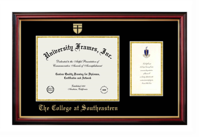 The College at Southeastern Diploma with Announcement Frame in Petite Mahogany with Gold Trim with Black & Gold Mats for document: 8 1/2"h x 11"w  , diploma: 7"h x 4"w  
