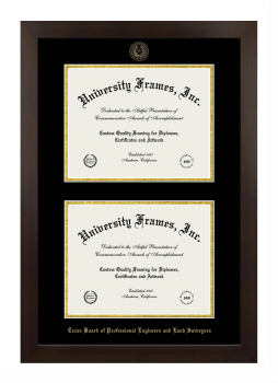 Texas Board of Professional Engineers and Land Surveyors Double Diploma Frame in Manhattan Espresso with Black & Gold Mats for document: 8 1/2"h x 11"w  , document: 8 1/2"h x 11"w  