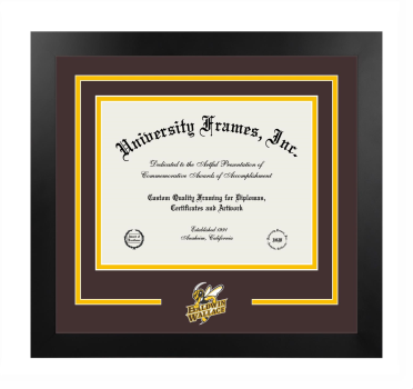 Baldwin Wallace University Logo Mat Frame in Manhattan Black with Brown & Amber Mats for document: 8 1/2"h x 11"w  