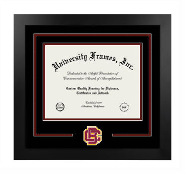 Bethune-Cookman University Logo Mat Frame in Manhattan Black with Black & Maroon Mats for document: 8 1/2"h x 11"w  