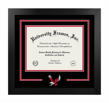 Eastern Washington University Logo Mat Frame in Manhattan Black with Black & Red Mats for document: 8 1/2"h x 11"w  