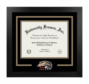 Southern Illinois University Edwardsville School of Nursing Logo Mat Frame in Manhattan Black with Black & Bronze Mats for document: 8 1/2"h x 11"w  