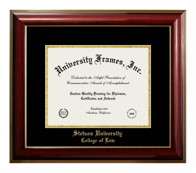 Stetson University College of Law Diploma Frame in Classic Mahogany with Gold Trim with Black & Gold Mats for document: 8 1/2"h x 11"w  