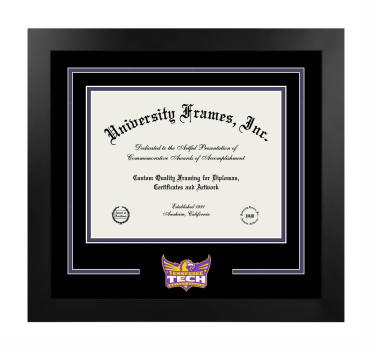 Tennessee Technological University Logo Mat Frame in Manhattan Black with Black & Purple Mats for document: 8 1/2"h x 11"w  