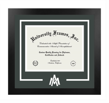 University of Arkansas at Monticello School of Behavioral Sciences Logo Mat Frame in Manhattan Black with Forest Green & White Mats for document: 8 1/2"h x 11"w  