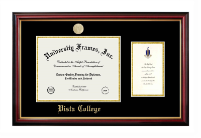 Vista College Diploma with Announcement Frame in Petite Mahogany with Gold Trim with Black & Gold Mats for document: 8 1/2"h x 11"w  , diploma: 7"h x 4"w  