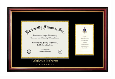 California Lutheran University Diploma with Announcement Frame in Petite Mahogany with Gold Trim with Black & Gold Mats for document: 8 1/2"h x 11"w  , diploma: 7"h x 4"w  