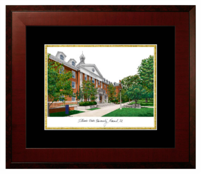 Illinois State University Lithograph Only Frame in Honors Mahogany with Black & Gold Mats