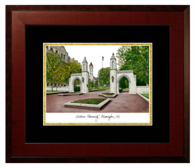 Indiana University Lithograph Only Frame in Honors Mahogany with Black & Gold Mats