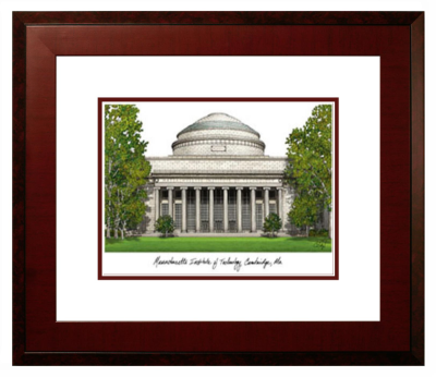 Massachusetts Institute of Technology Lithograph Only Frame in Honors Mahogany with White & Maroon Mats
