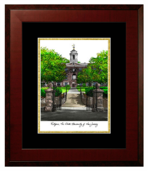 Rutgers University Lithograph Only Frame in Honors Mahogany with Black & Gold Mats