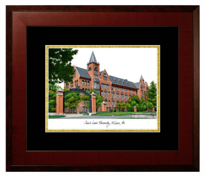 Saint Louis University Lithograph Only Frame in Honors Mahogany with Black & Gold Mats