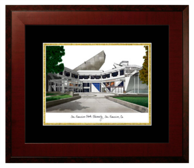 San Francisco State University Lithograph Only Frame in Honors Mahogany with Black & Gold Mats