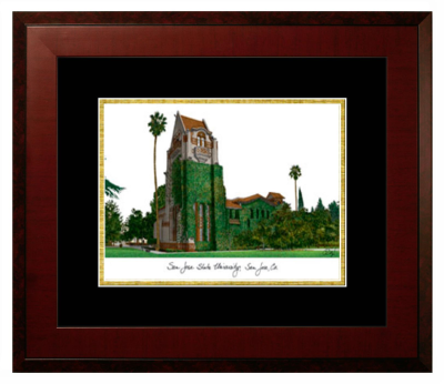San Jose State University Lithograph Only Frame in Honors Mahogany with Black & Gold Mats