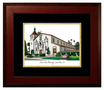 Santa Clara University Lithograph Only Frame in Honors Mahogany with Black & Gold Mats