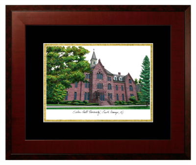 Seton Hall University Lithograph Only Frame in Honors Mahogany with Black & Gold Mats