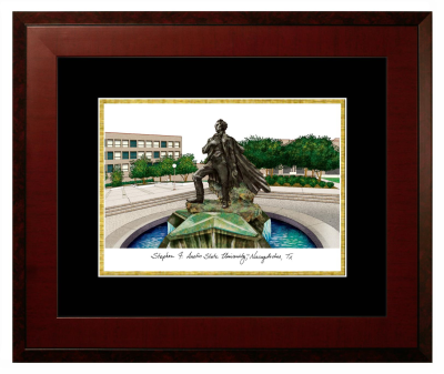 Stephen F. Austin State University Lithograph Only Frame in Honors Mahogany with Black & Gold Mats