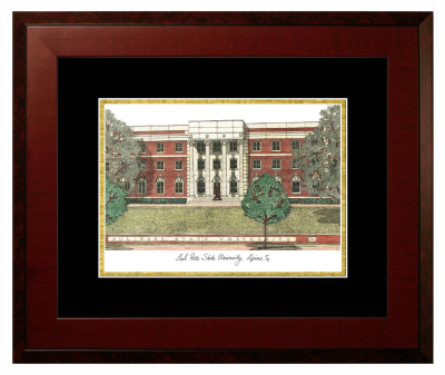 Sul Ross State University Department of Geology Lithograph Only Frame in Honors Mahogany with Black & Gold Mats