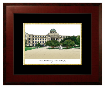 Texas A&M University Lithograph Only Frame in Honors Mahogany with Black & Gold Mats