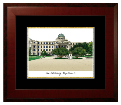 Texas A&M University at Galveston Maritime Academy Lithograph Only Frame in Honors Mahogany with Black & Gold Mats
