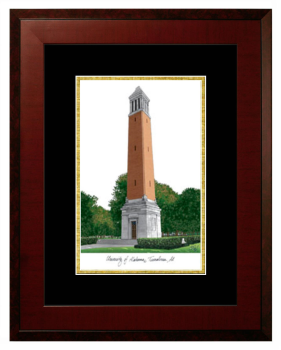 University of Alabama (Tuscaloosa) Lithograph Only Frame in Honors Mahogany with Black & Gold Mats